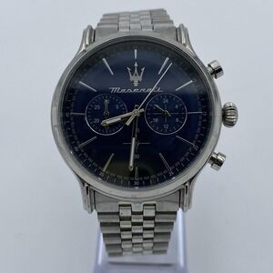 Maserati Mens Chronograph Watch Blue Dial Stainless Steel Bracelet Sport Analog